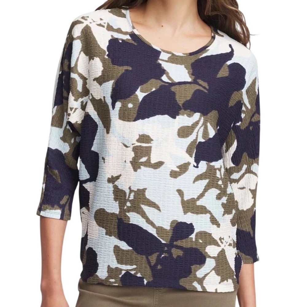 Chicos Womens Abstract Floral Camo Wedge Textured Pullover Top Size XL Lagenlook